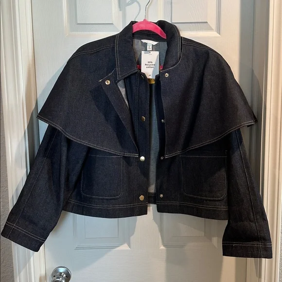 NWT! H&M EuropeDark Blue Denim Cape Jacket — Large - Picture 1 of 7